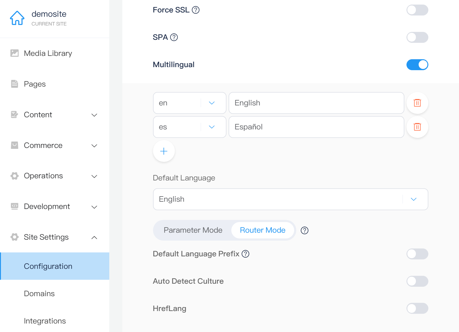 Kooboo multigual website options