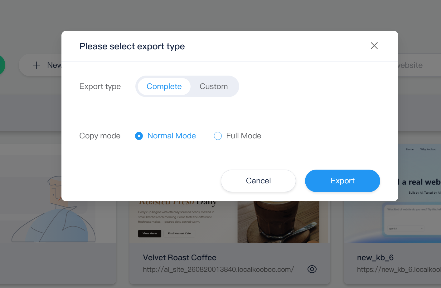 export complete kooboo website package